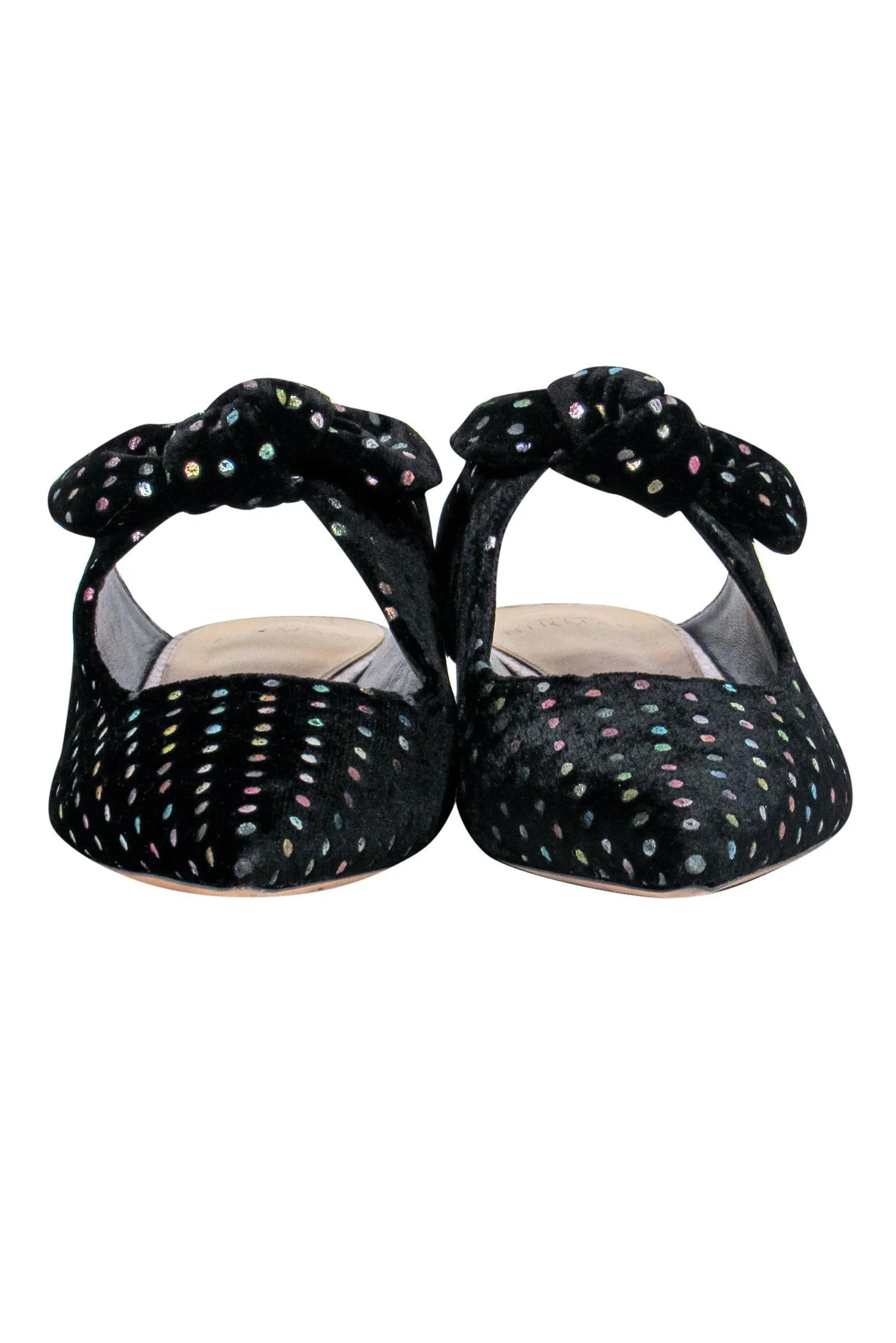 Alexandre Birman - Black & Multicolored Velvet Polka Dot Pointed Toe Mules w/ Bow Sz