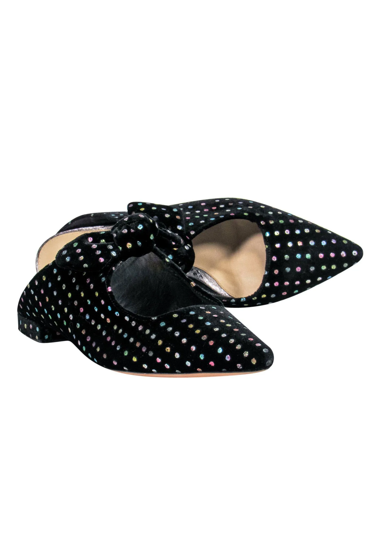 Alexandre Birman - Black & Multicolored Velvet Polka Dot Pointed Toe Mules w/ Bow Sz