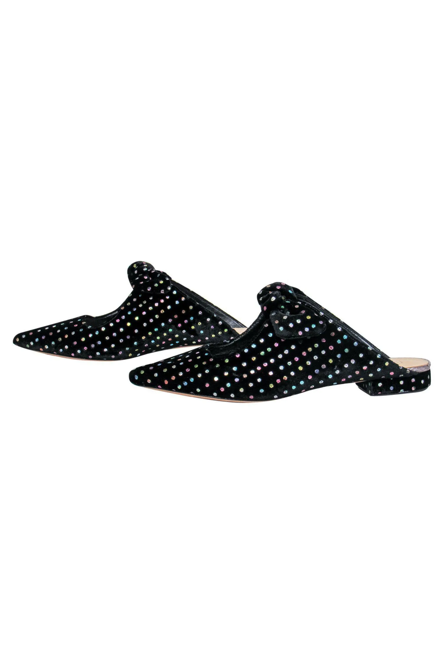 Alexandre Birman - Black & Multicolored Velvet Polka Dot Pointed Toe Mules w/ Bow Sz