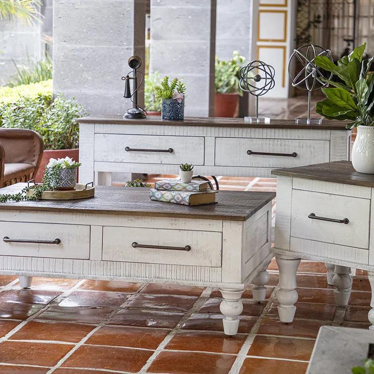 Avalon Rustic Farmhouse 2 Drawer Console Table - White