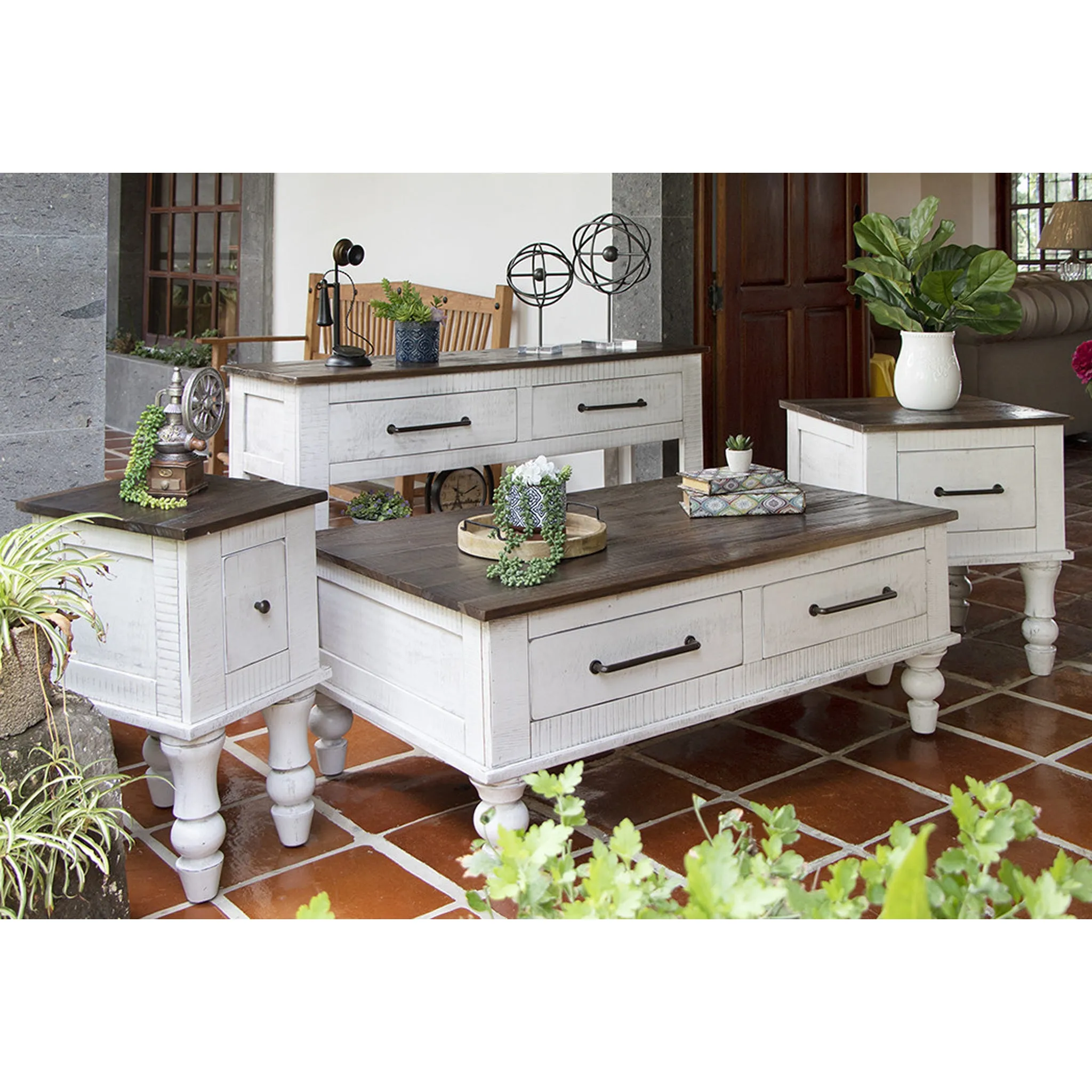 Avalon Rustic Farmhouse 2 Drawer Console Table - White