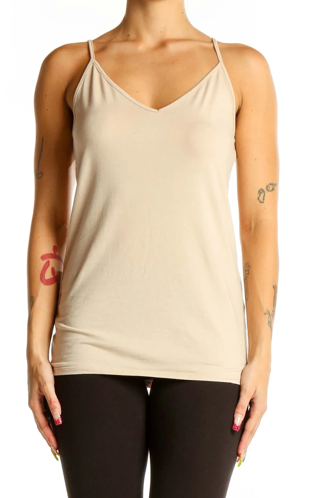 Beige V-Neck Sleeveless Camisole Top