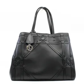 Black Cannage Detail Leather Shopper Tote Bag With Pouch PHW