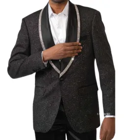 Black Glitter Rhinestone Shawl Lapel Tuxedo Blazer – Prom 2025