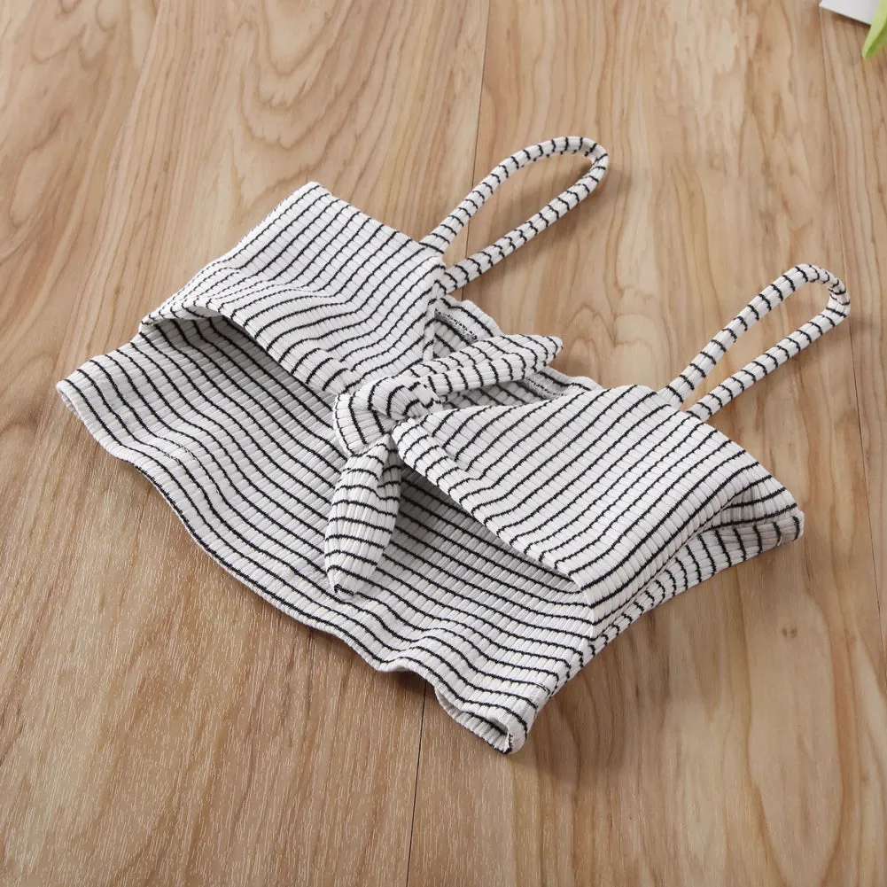 Bowknot Striped Sleeveless Sling Vest Tops Pants Outfit