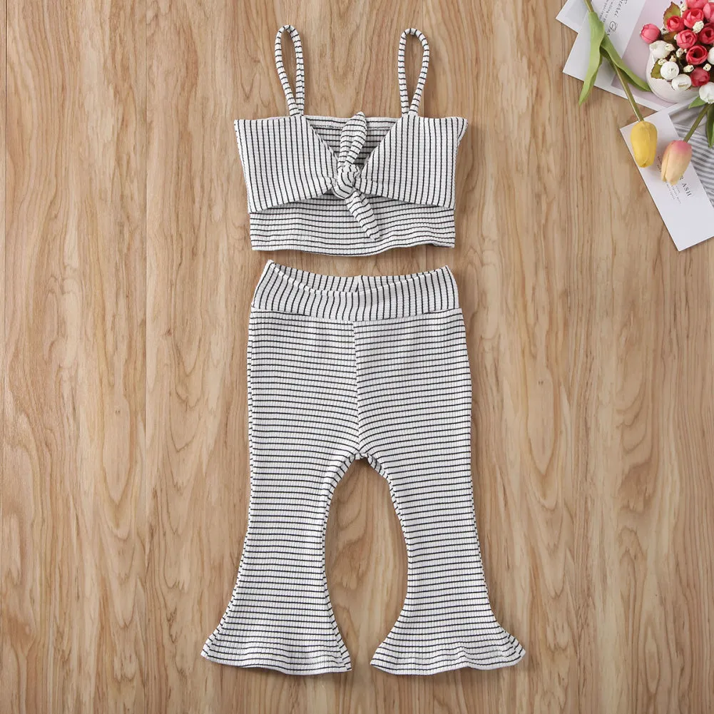 Bowknot Striped Sleeveless Sling Vest Tops Pants Outfit