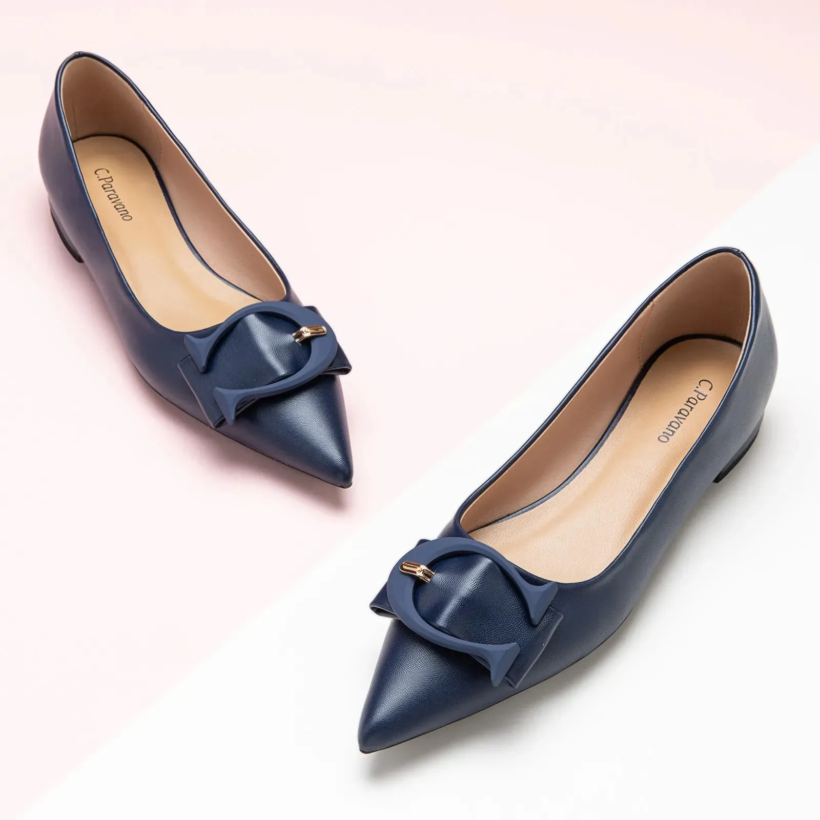 C Buckle Pointed Toe Flats (Aida)