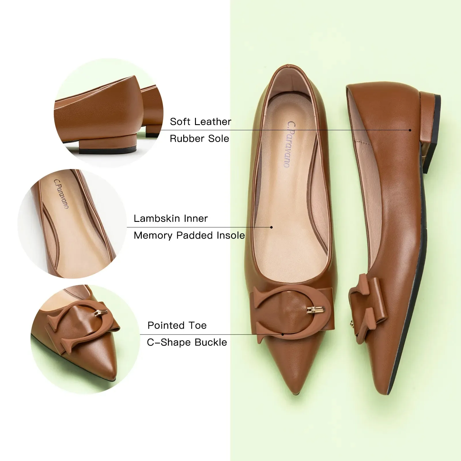 C Buckle Pointed Toe Flats (Aida)