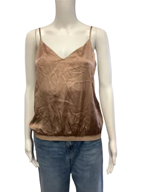 Cami NYC Top Crop Satin Sleeveless Neutral Size: S