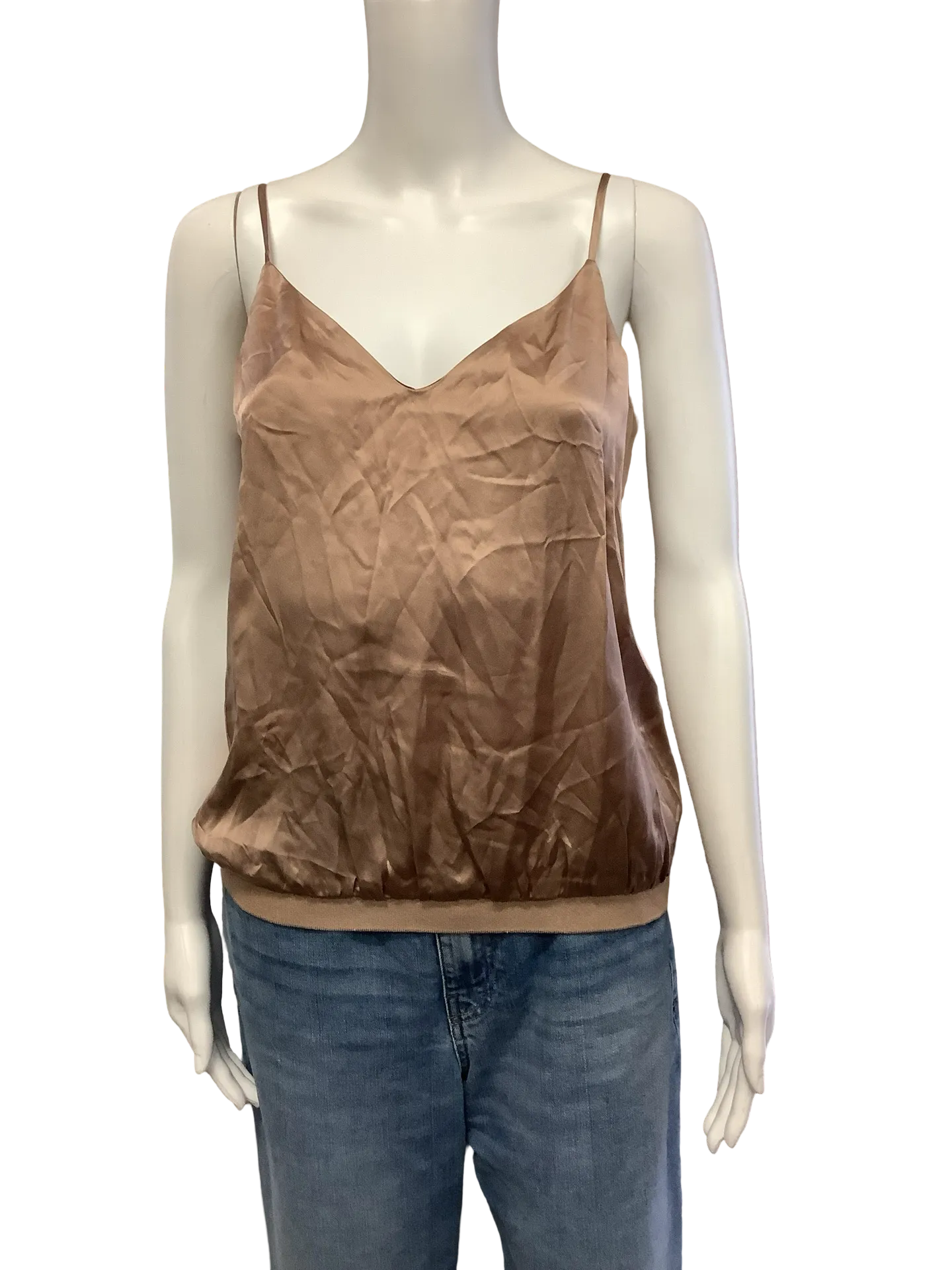 Cami NYC Top Crop Satin Sleeveless Neutral Size: S