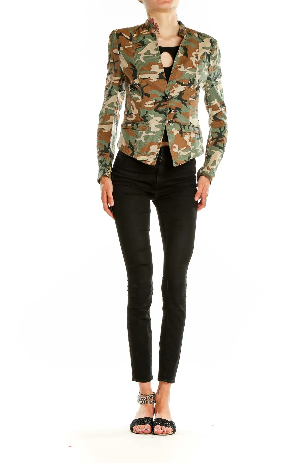 Camouflage Print Structured Blazer