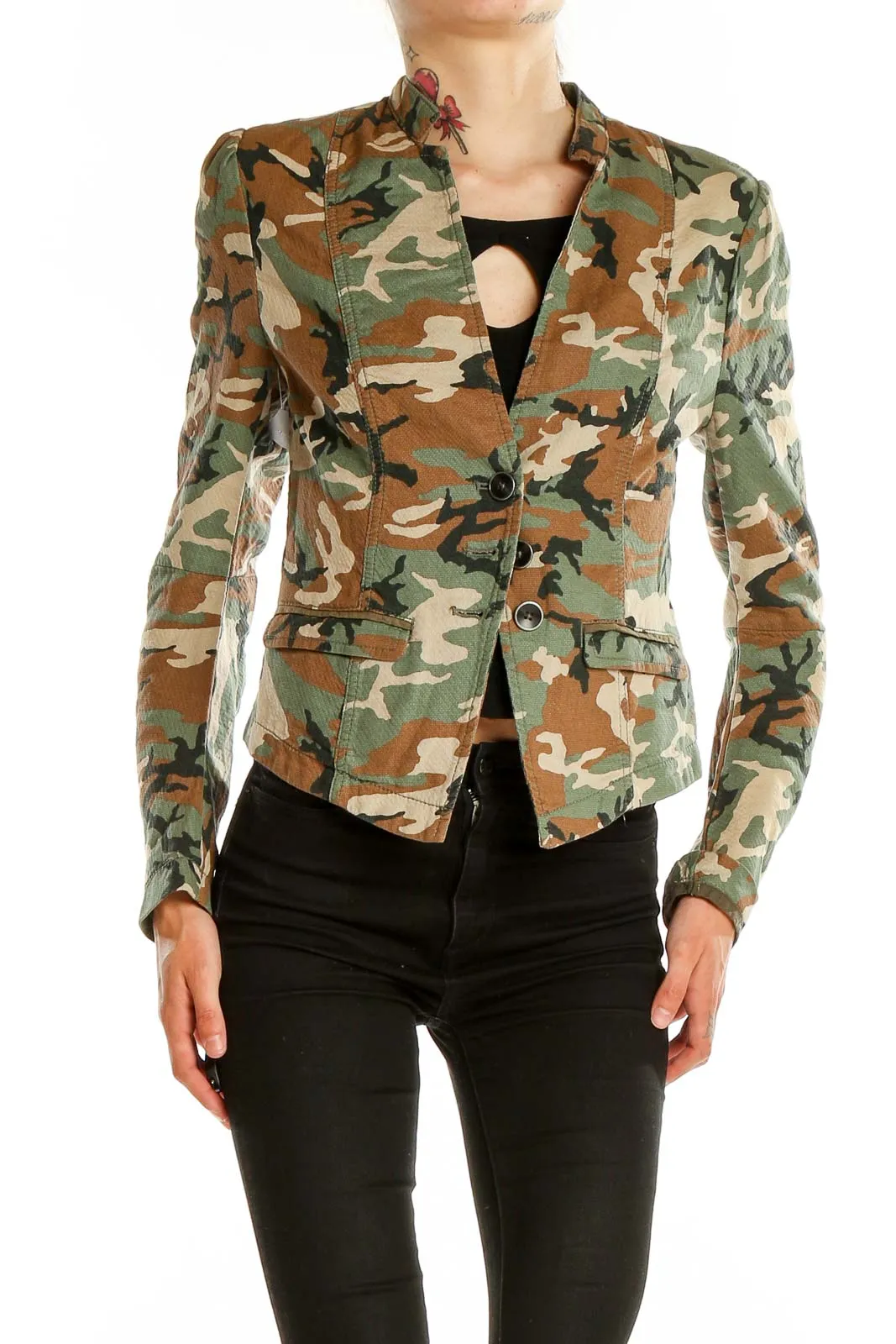 Camouflage Print Structured Blazer