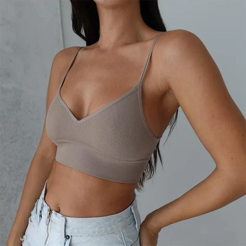 Casual Solid Slim Summer Crop Top Activewear Off Shoulder Skinny Sexy Bralette