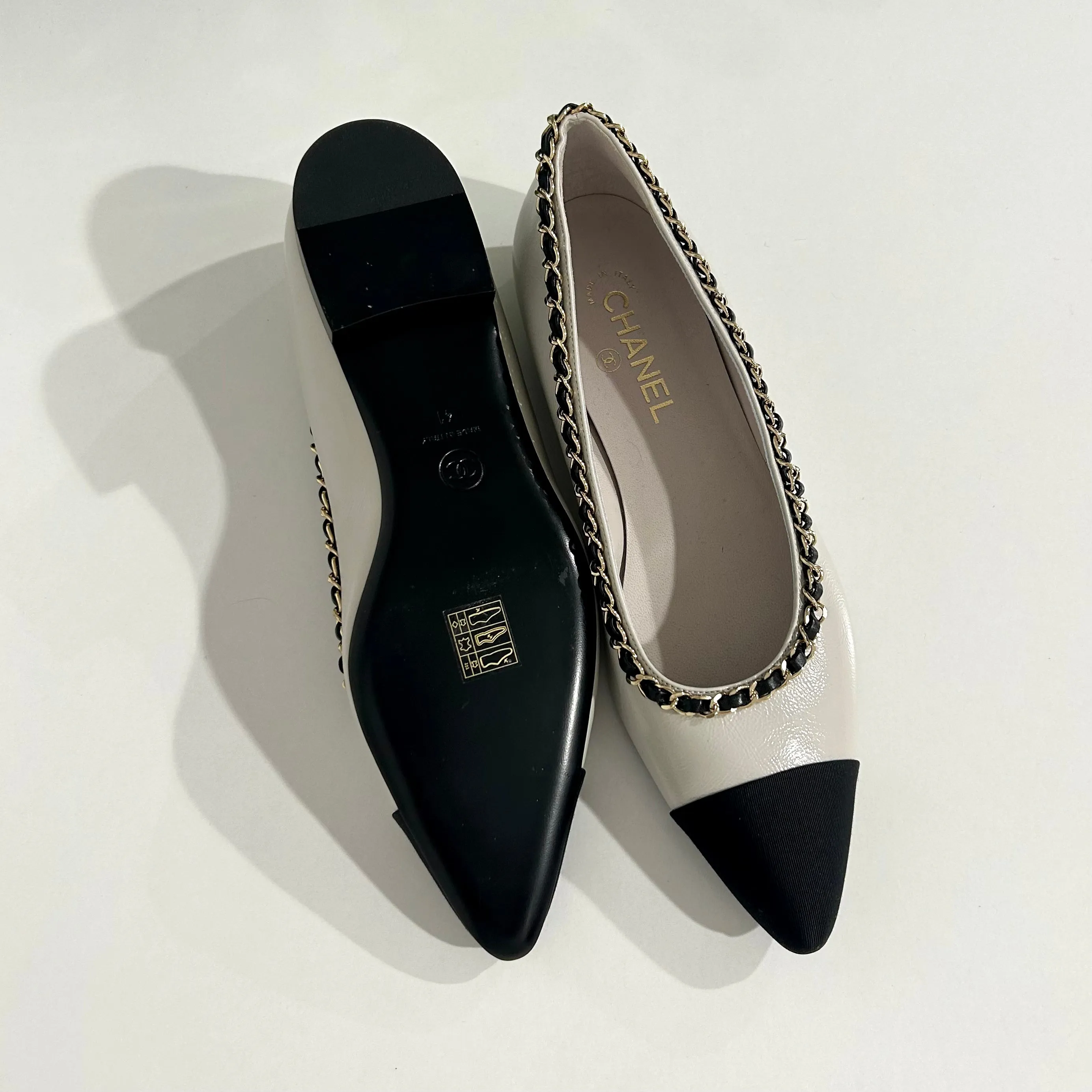 Chanel Grey & Black Pointed Toe Ballet Flats