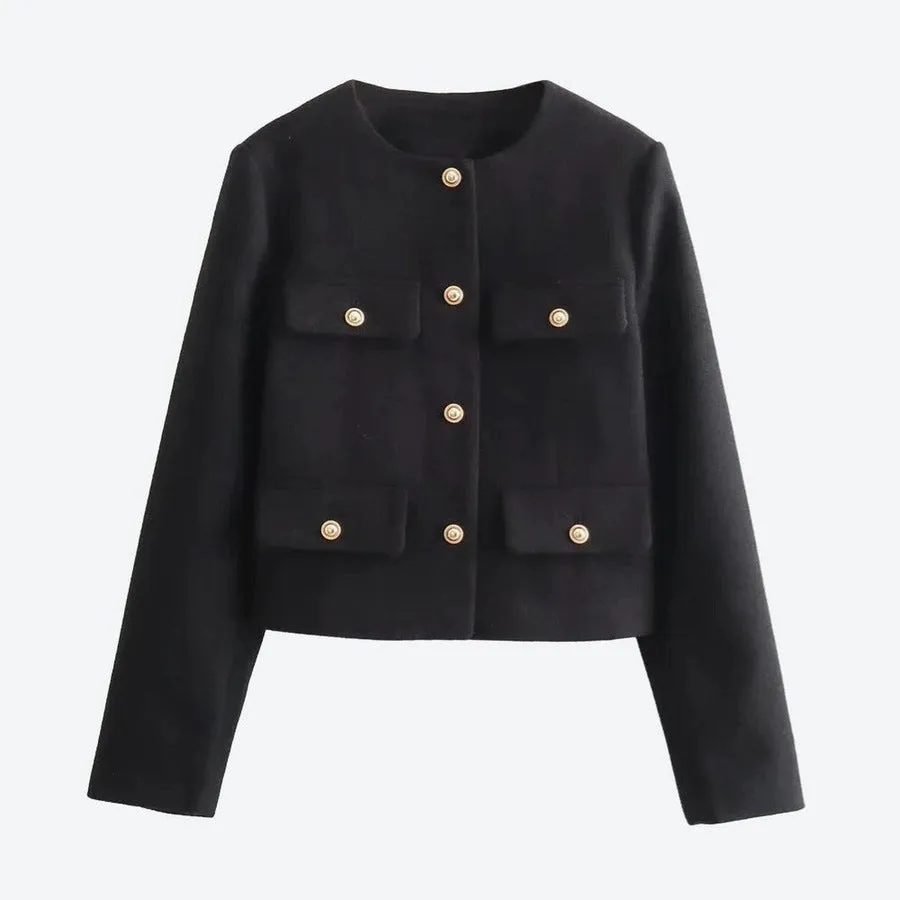 Chic Four-Pocket Style Button-Up Jackets