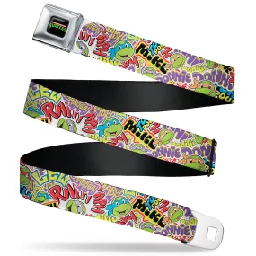 Classic TEENAGE MUTANT NINJA TURTLES Logo Seatbelt Belt - Teenage Mutant Ninja Turtles Sticker Slaps Collage White/Multi Color Webbing