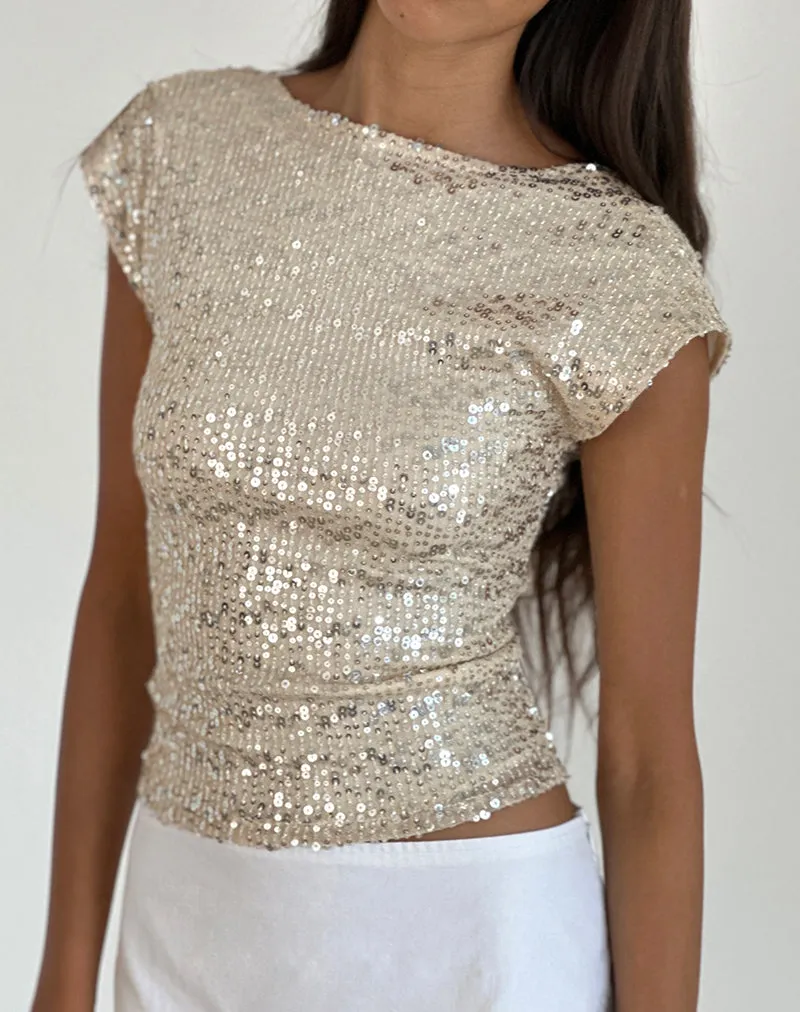 Erika Backless Top in Neutral Sequin