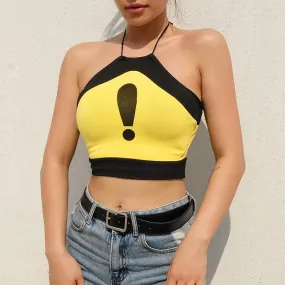 Exclamation Point Printed Bandage Crop Top Tank