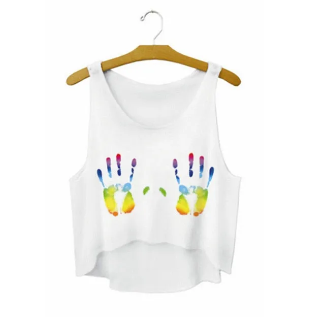 Funny I Love Food Print Crop Top Sleeveless Shirt