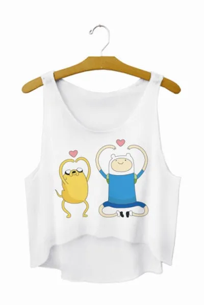 Funny I Love Food Print Crop Top Sleeveless Shirt