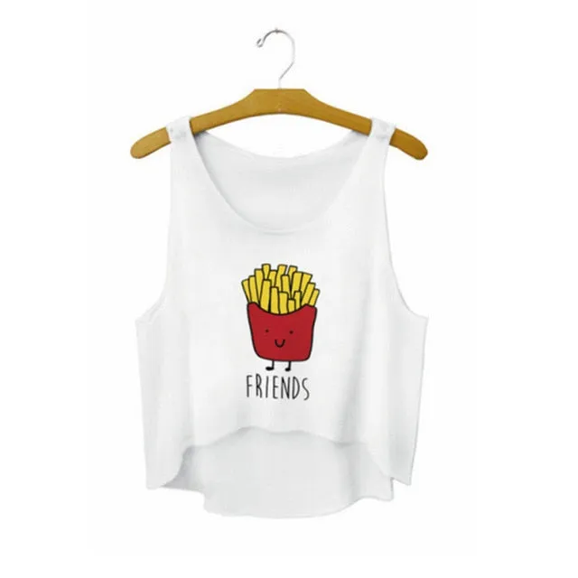 Funny I Love Food Print Crop Top Sleeveless Shirt