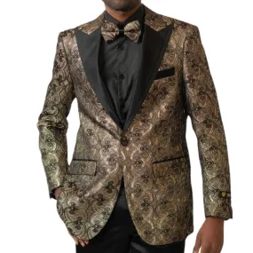 Gold & Black Paisley Tuxedo Blazer – Luxury Prom & Wedding Jacket