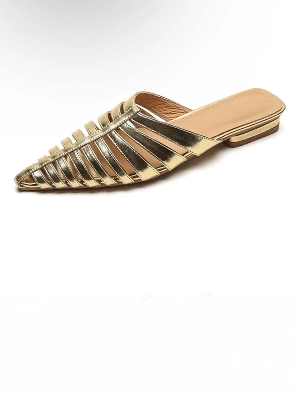 Gold mules slides pointed flats shoes