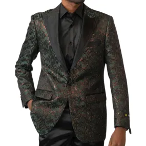 Green & Gold Paisley Tuxedo Blazer – Luxury Prom & Wedding Jacket