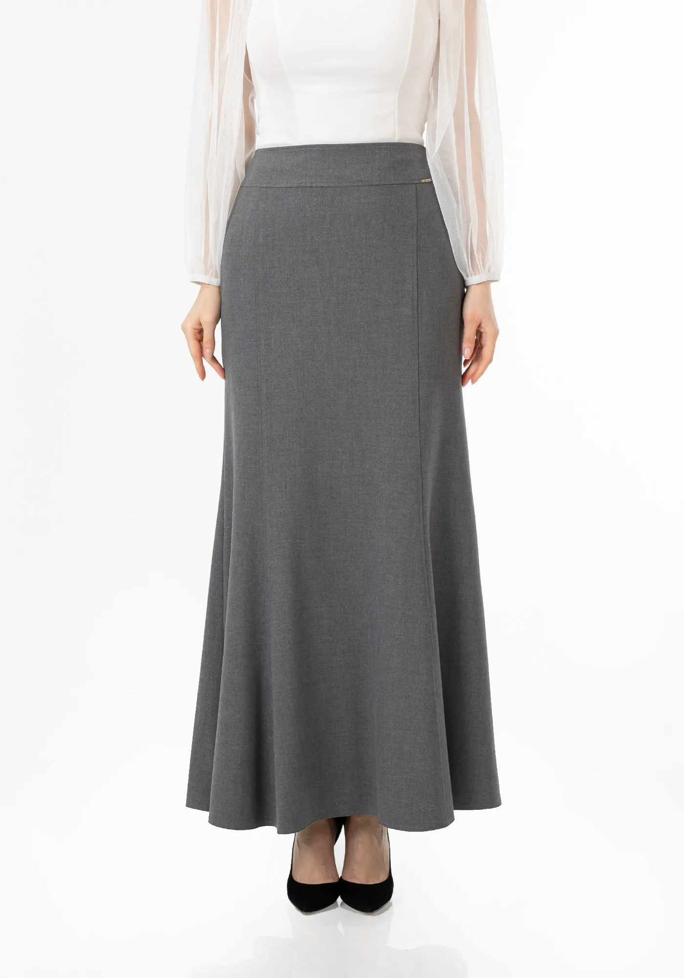 Grey Fishtail Maxi Skirt | Regular & Plus Size