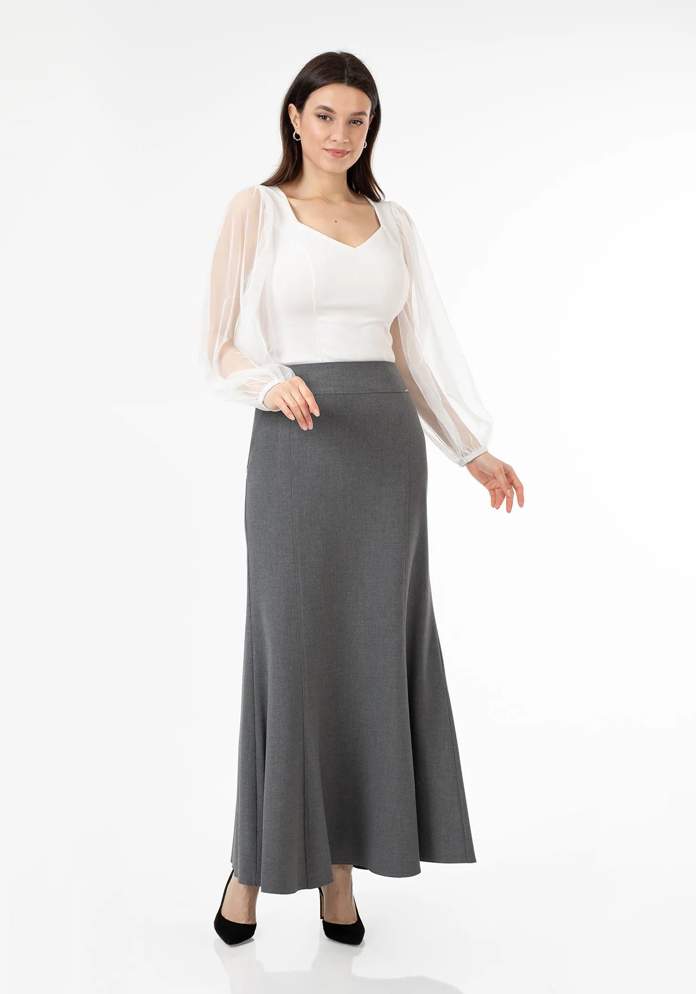 Grey Fishtail Maxi Skirt | Regular & Plus Size