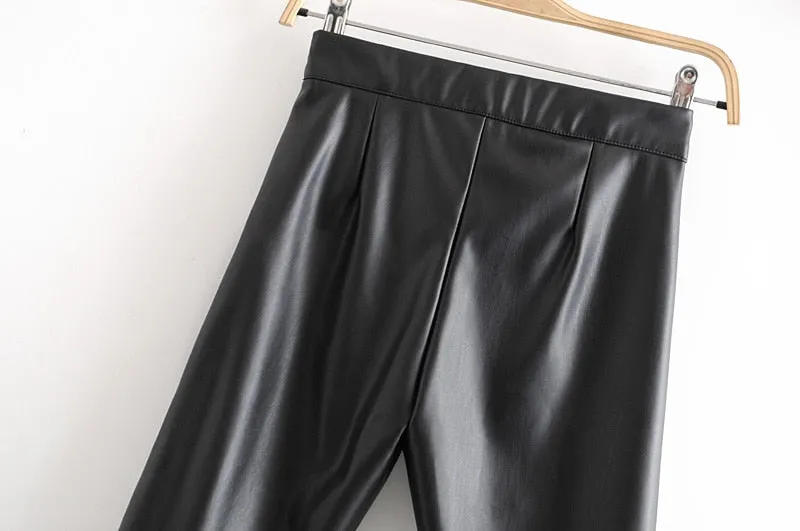 High Waist Faux Leather Trousers