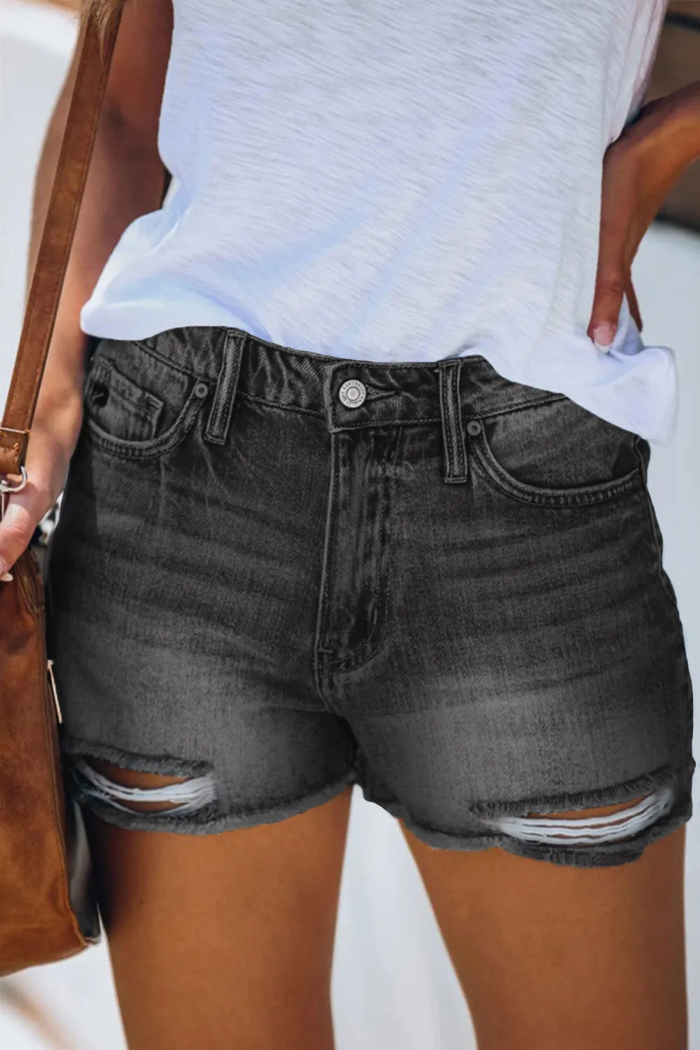 High Waist Frayed Denim Shorts