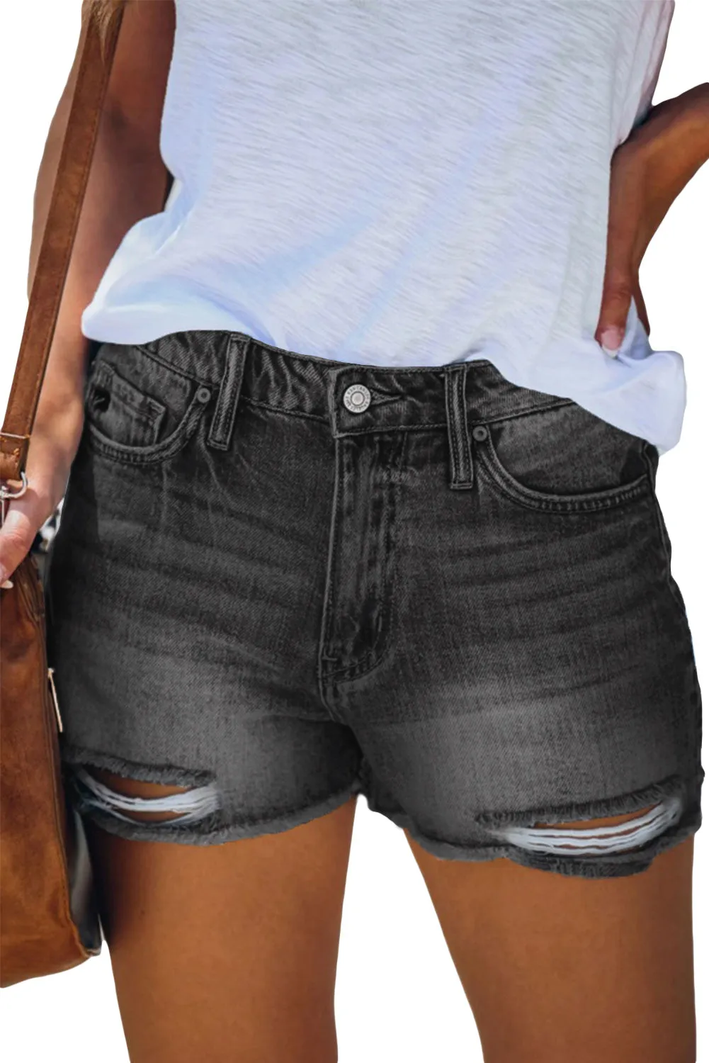 High Waist Frayed Denim Shorts