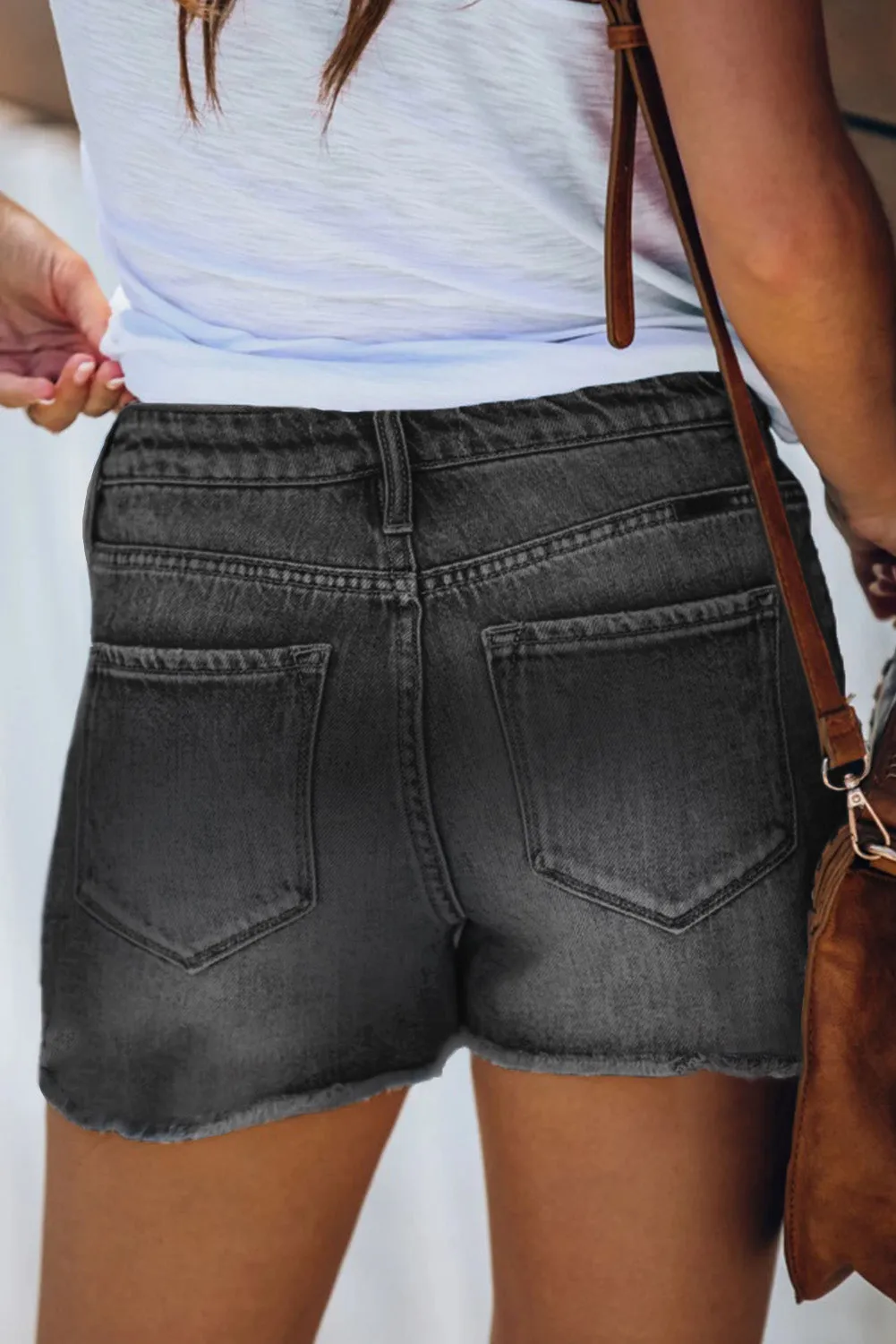 High Waist Frayed Denim Shorts