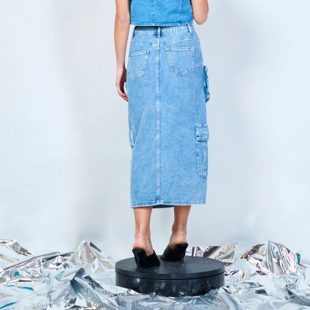 High-waisted cargo denim skirt wholesale