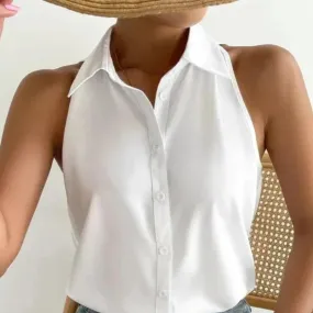 Ivyshape | Casual Polo Style Sleeveless Blouse for Women