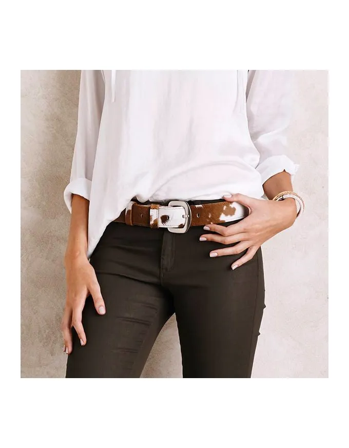 Jeans Belt Tan & White Cowhide