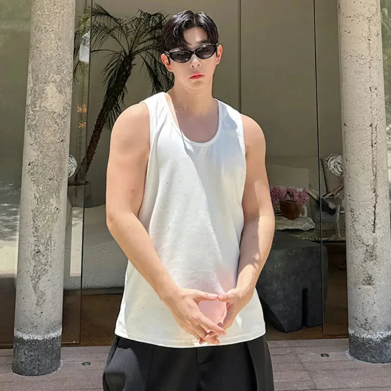 Korean Style Men's Tank Tops Sequins Round Neck Sleeveless Casual Male Tops Loose Clothing Chic Summer 9C6354