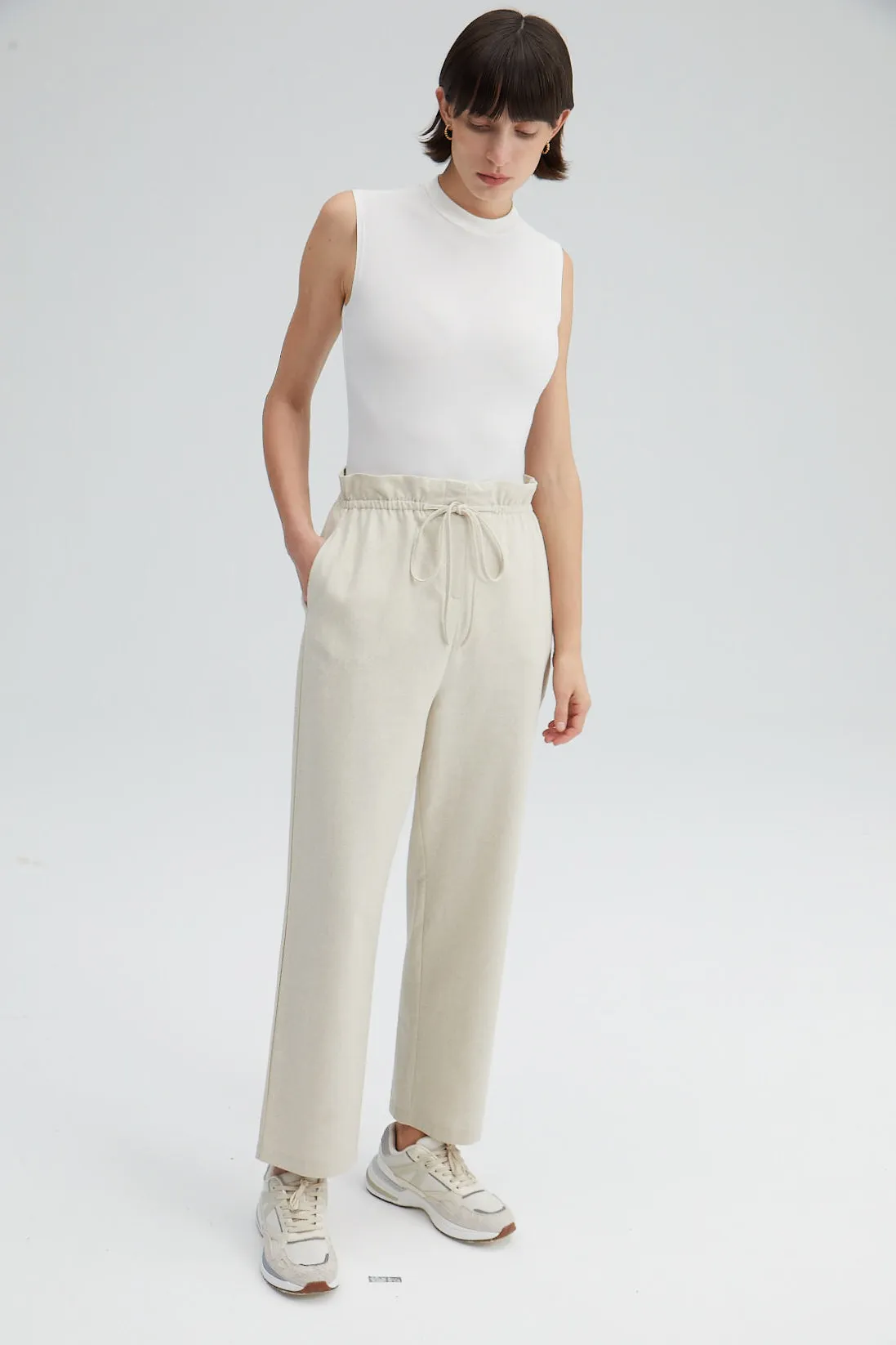 LACED HIGH WAIST LINEN TROUSERS