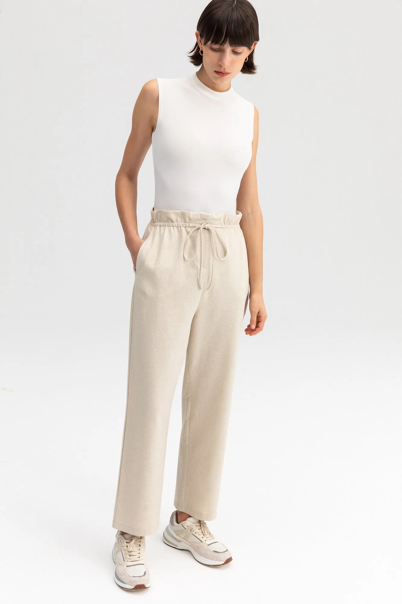 LACED HIGH WAIST LINEN TROUSERS