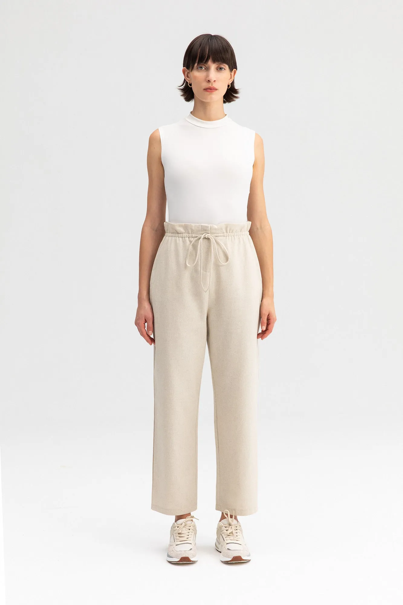 LACED HIGH WAIST LINEN TROUSERS