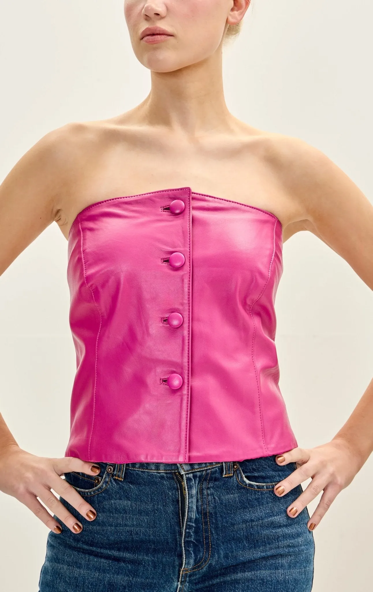 Lambskin Leather Sleeveless Top - Pink