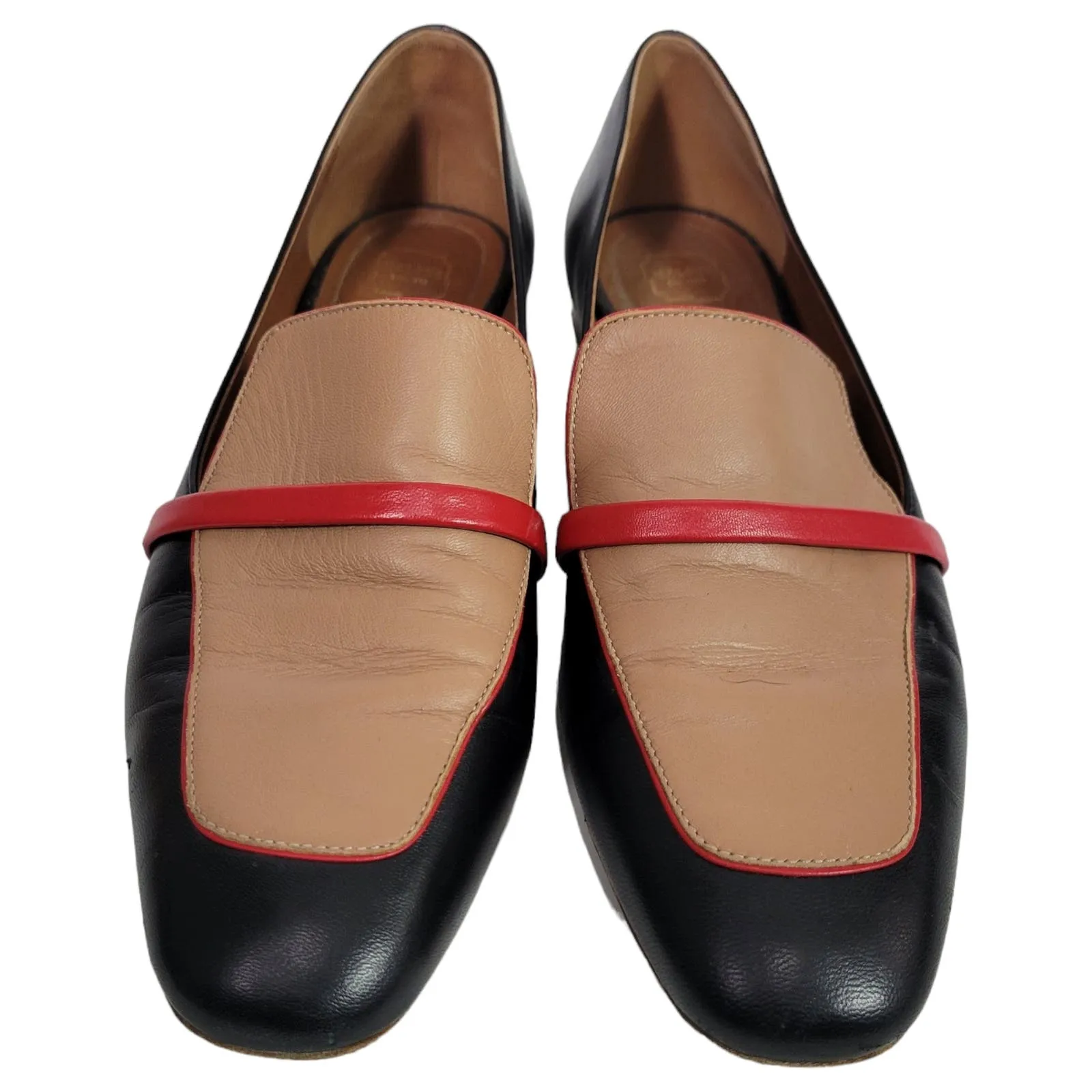 Malone Souliers Jane Flats Black ColorBlock Nappa Leather Dress Shoe Slip On Loafer Size 7.5