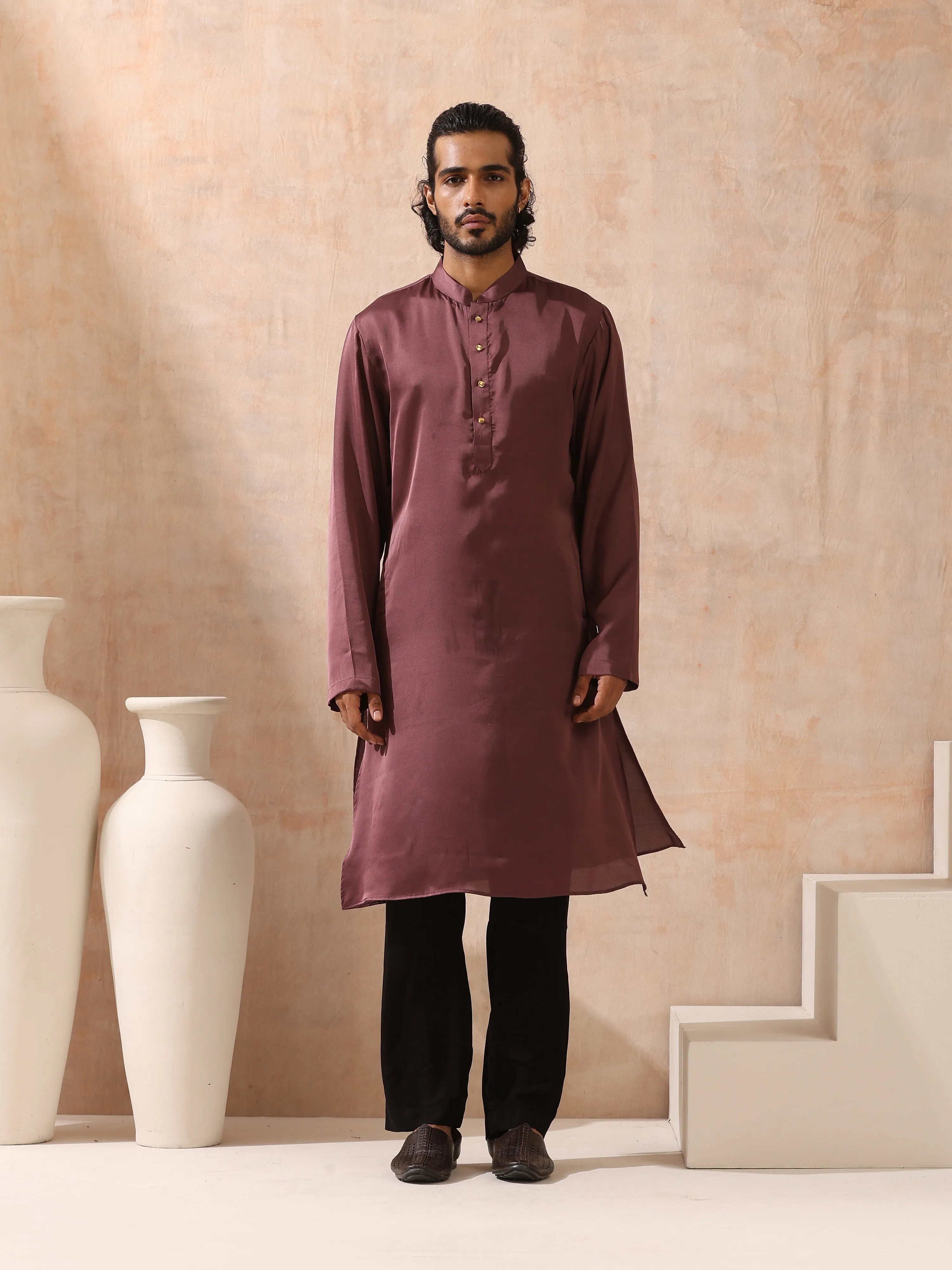 Mens Chocolate Kurta with Gold Buttons