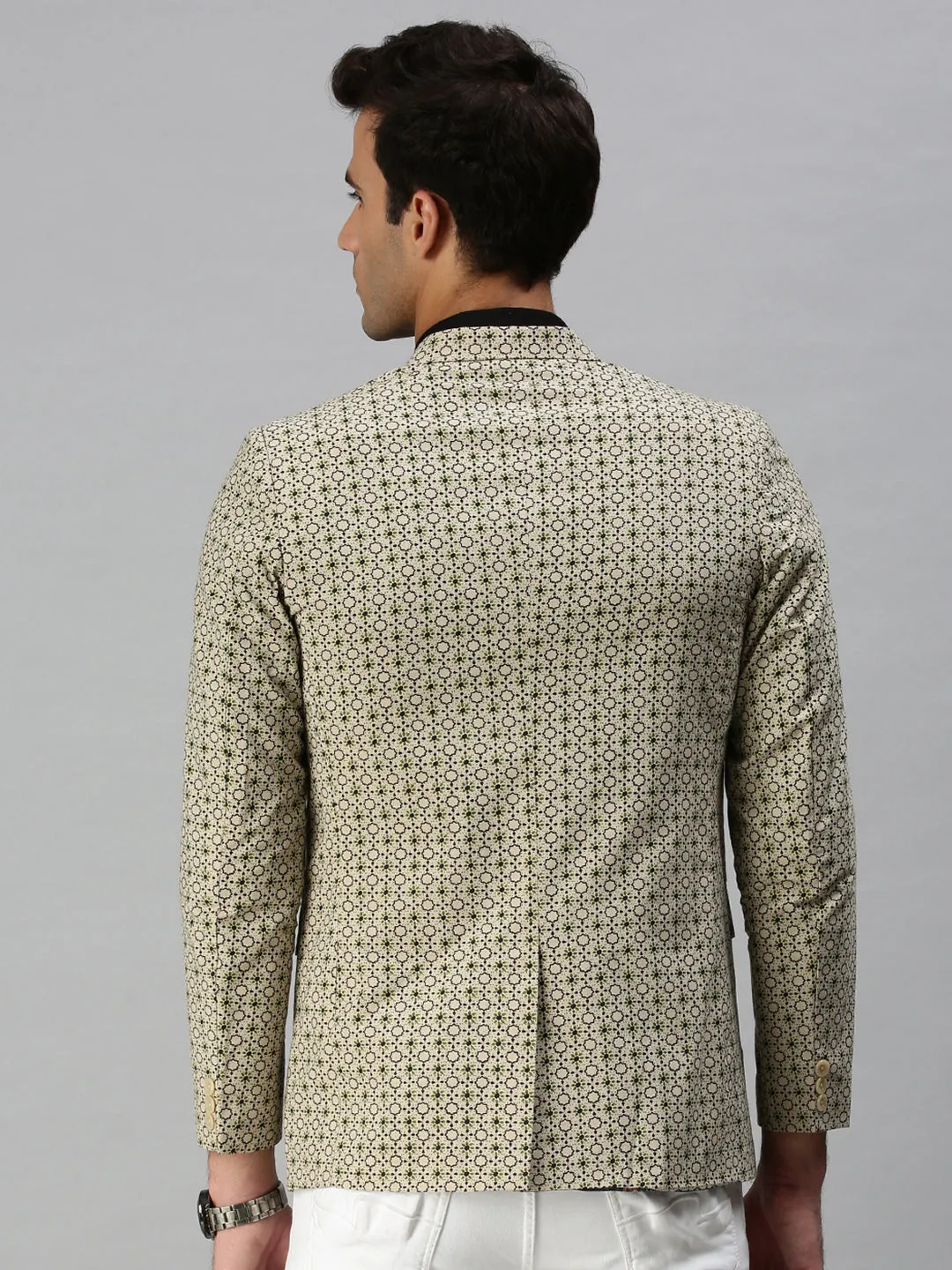 Men's Printed Beige Single Breasted Blazer