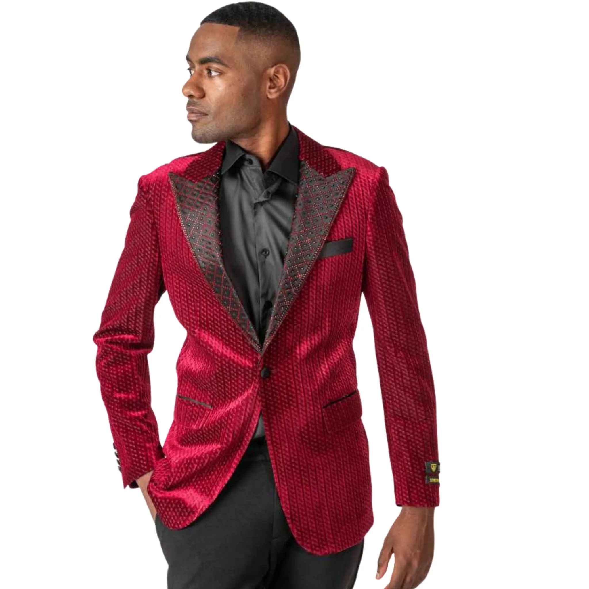 Men’s Red Textured Velvet Tuxedo Blazer – Luxury Prom & Wedding