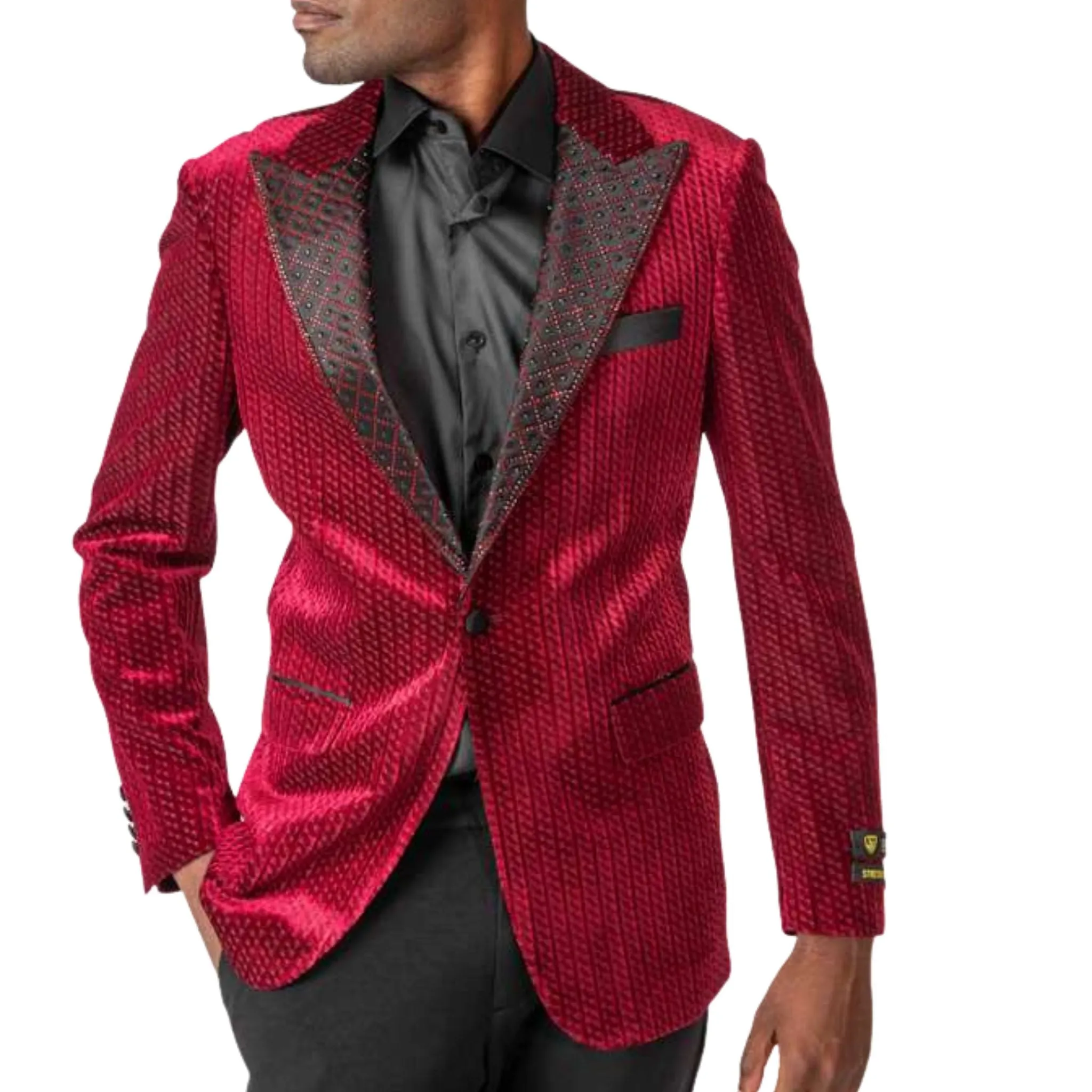 Men’s Red Textured Velvet Tuxedo Blazer – Luxury Prom & Wedding