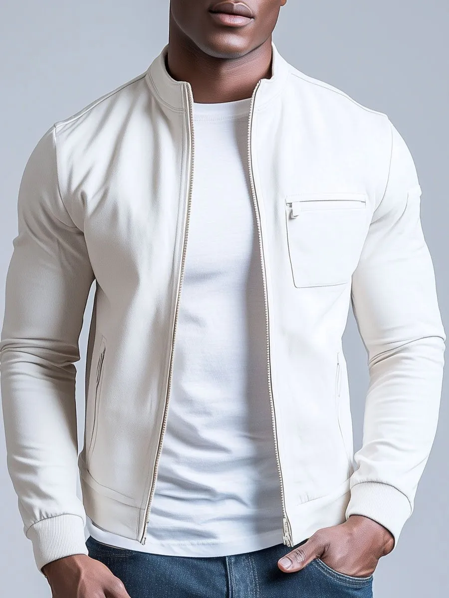 Men's Solid Color Zipper Stand Collar Casual Jacket