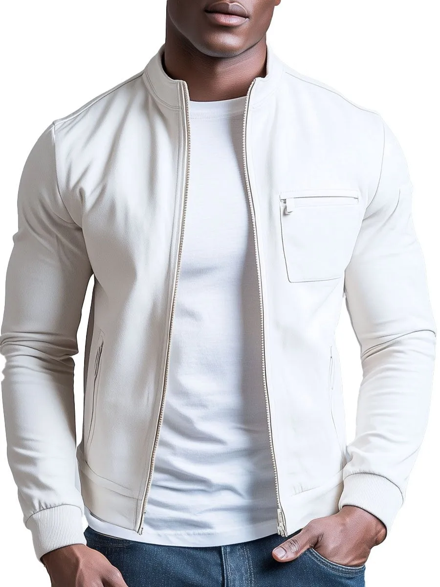 Men's Solid Color Zipper Stand Collar Casual Jacket