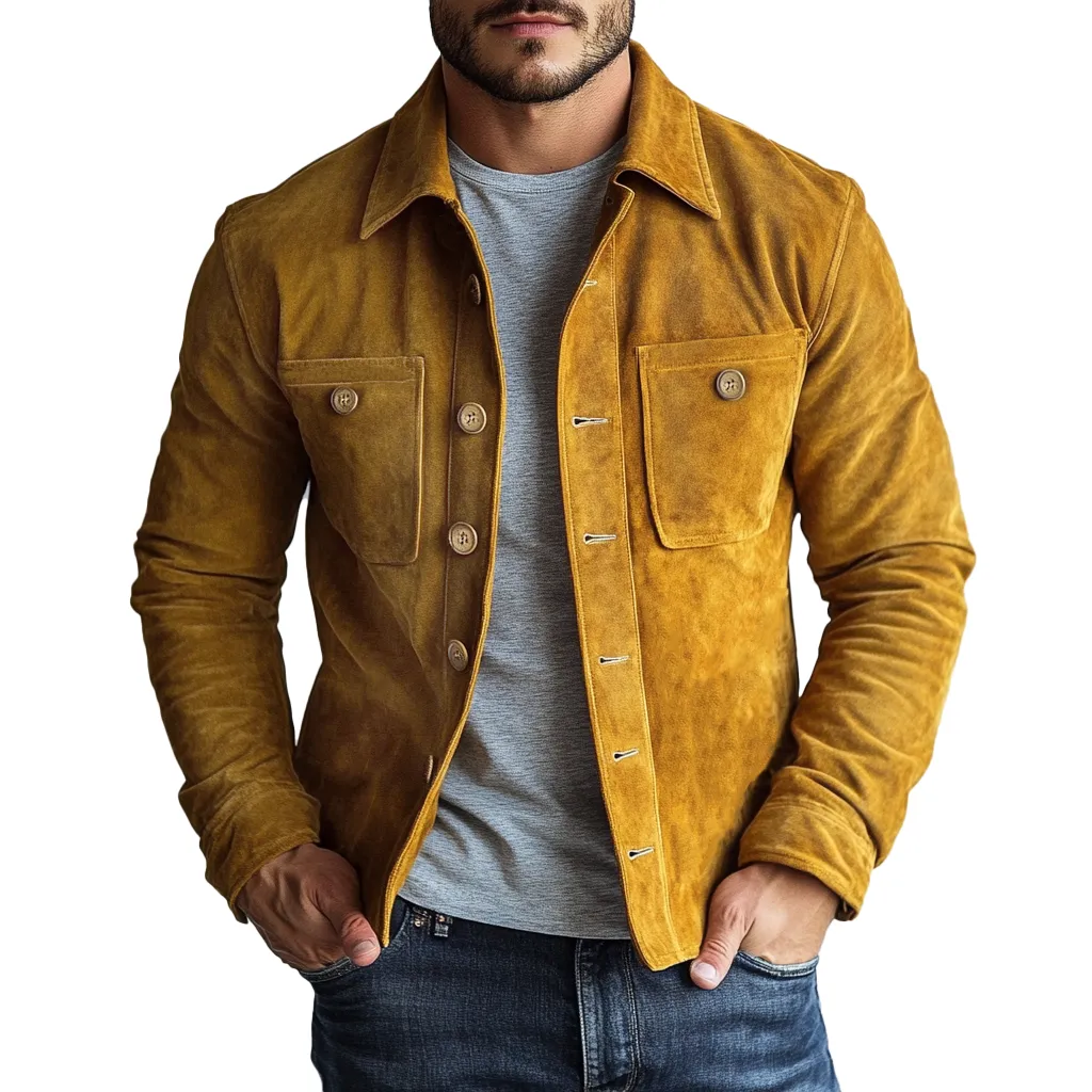 Men's Vintage Suede Chest Pocket Single Breasted Jacket 16710986Y